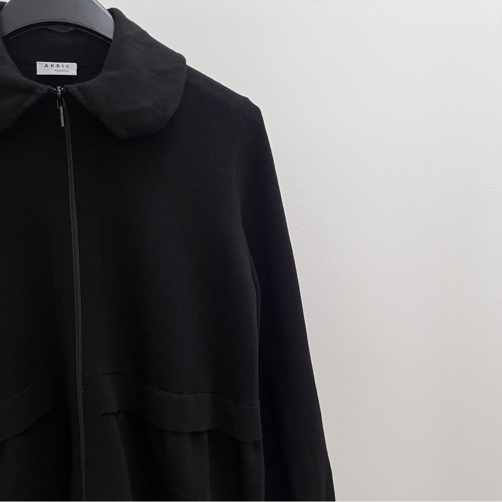Akris Punto wool stretch knit zip sweater jacket 10 black timeless old money - Picture 2 of 11
